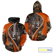Load image into Gallery viewer, Custom Whitetail Deer Hunting Shirt 3D All Over Print with Orange Camo US Flag Hunting Gifts NBT253