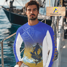 Load image into Gallery viewer, Trout Fishing Shirts Long Sleeve Fisherman Compass Blue And Yellow, Trout Fly Fishing Jerseys NBT389