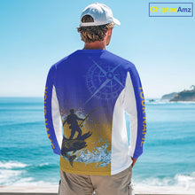 Load image into Gallery viewer, Trout Fishing Shirts Long Sleeve Fisherman Compass Blue And Yellow, Trout Fly Fishing Jerseys NBT389