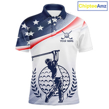 Load image into Gallery viewer, American Flag White Men Golf Polo Shirts Custom Patriotic Mens Golf Top, Golf Gifts NBT547