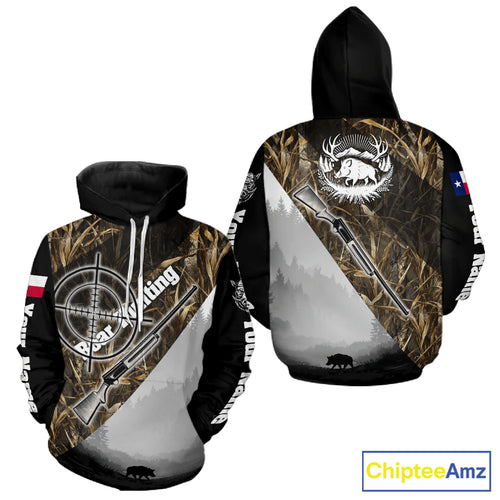 Wild Boar Hunting with Texas Flag and Scope 3D Custom Name Shirts, Boar Gifts for Hunters NBT173