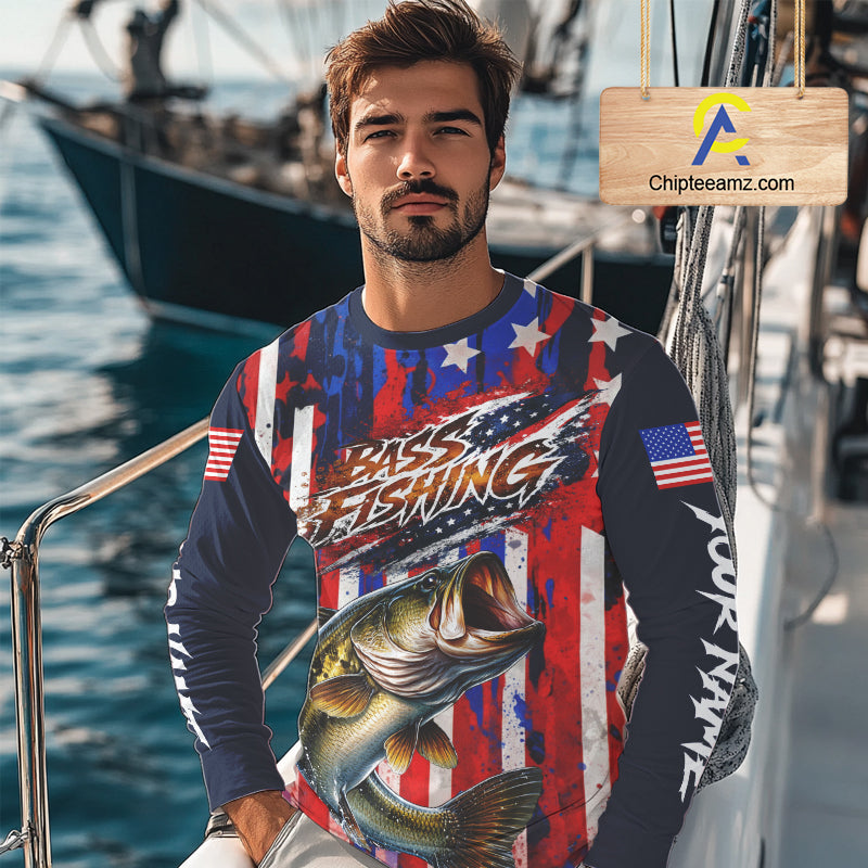American Flag Bass Fishing Shirts Long Sleeve, Bass Fishing Tournament Shirts, Bass Fishing Shirts NBT432