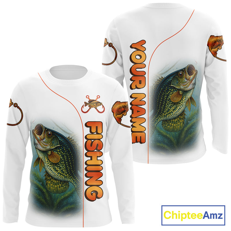 Crappie Fishing White Fishing Team Crappie Custom Name Long Sleeve UV Protection Fishing Shirts NBT550