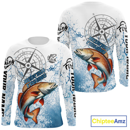 Custom Redfish Long Sleeve Fishing Shirts Saltwater Fish, Compass Offshore Tournament Fishing Shirts NBT551