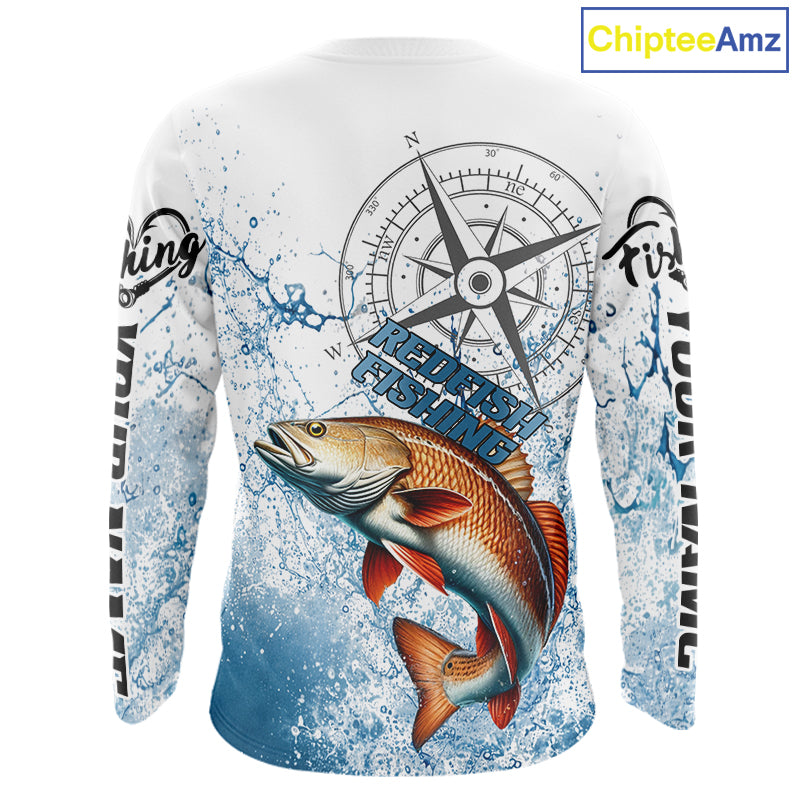 Custom Redfish Long Sleeve Fishing Shirts Saltwater Fish, Compass Offshore Tournament Fishing Shirts NBT551