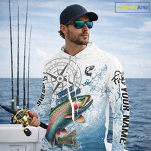 Load image into Gallery viewer, Custom Rainbow Trout Long Sleeve Hooded Fishing Shirts, Compass Tournament Fishing Shirts For Men NBT554