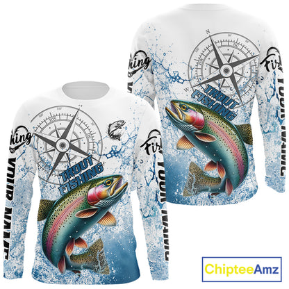 Custom Rainbow Trout Long Sleeve Fishing Shirts, Compass Tournament Fishing Shirts For Men NBT554