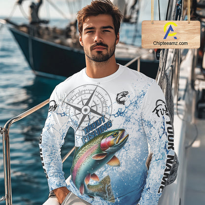 Custom Rainbow Trout Long Sleeve Fishing Shirts, Compass Tournament Fishing Shirts For Men NBT554