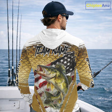 Load image into Gallery viewer, American Flag Walleye Long Sleeve Hooded Fishing Shirts Fish Scale, Custom Patriotric Walleye Fishing Shirts NBT394