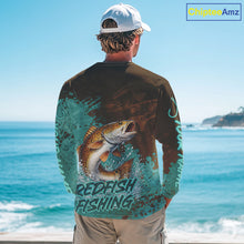 Load image into Gallery viewer, Personalized Redfish Fishing Shirts Long Sleeve Brown Turquoise Camo, Redfish Fishing Shirts For Men NBT396