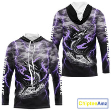 Load image into Gallery viewer, Thunder Lightning Swordfish Long Sleeve Hooded Fishing Shirts Black Camouflage, Saltwater Fishing Shirts NBT401