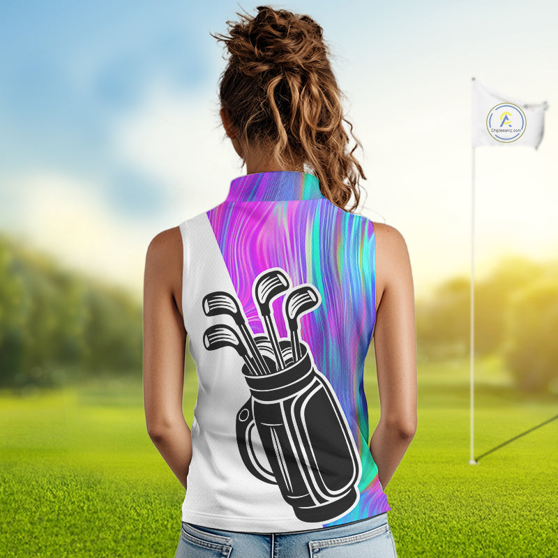 Hologram Golf Pattern Womens Sleeveless Polo Golf Shirts Custom Golf Team Shirts Golfer Outfit, Golf Gifts NBT699