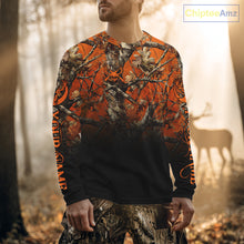 Load image into Gallery viewer, Best Orange Camouflage Deer Hunting Custom Name US Flag Shirts, Deer Hunting Clothes NBT93