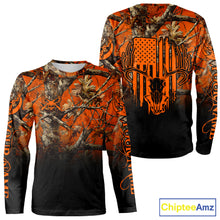 Load image into Gallery viewer, Best Orange Camouflage Deer Hunting Custom Name US Flag Shirts, Deer Hunting Clothes NBT93