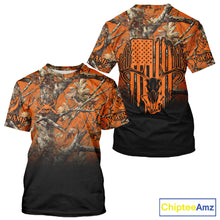 Load image into Gallery viewer, Best Orange Camouflage Deer Hunting Custom Name US Flag Shirts, Deer Hunting Clothes NBT93