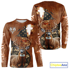 Load image into Gallery viewer, Whitetail Deer Hunting Leather Pattern US Flag Camouflage Custom Name 3D Shirts for Men NBT262