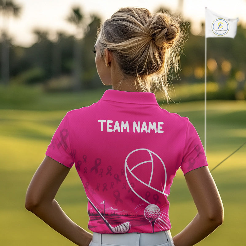 Breast Cancer Pink Ribbon Womens Golf Polo Shirts Custom Golf Shirts For Ladies Golfing Gifts NBT703