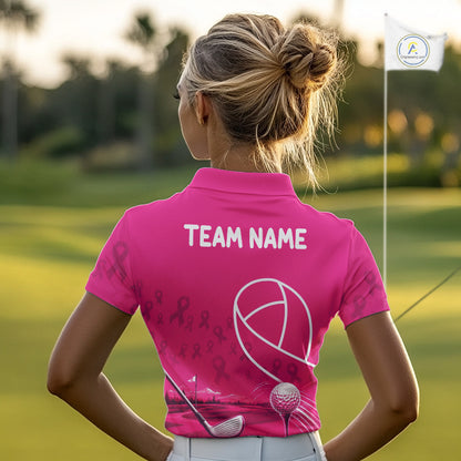 Breast Cancer Pink Ribbon Womens Golf Polo Shirts Custom Golf Shirts For Ladies Golfing Gifts NBT703