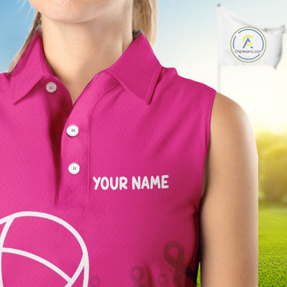Breast Cancer Pink Ribbon Womens Sleeveless Golf Polo Shirts Custom Golf Shirts For Ladies Golfing Gifts NBT703