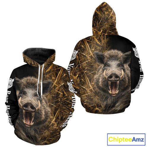 Custom Boar Hunting Brown Camo Shirts for Men, Hunting Gifts, Camouflage Boar Hunting Shirt NBT267