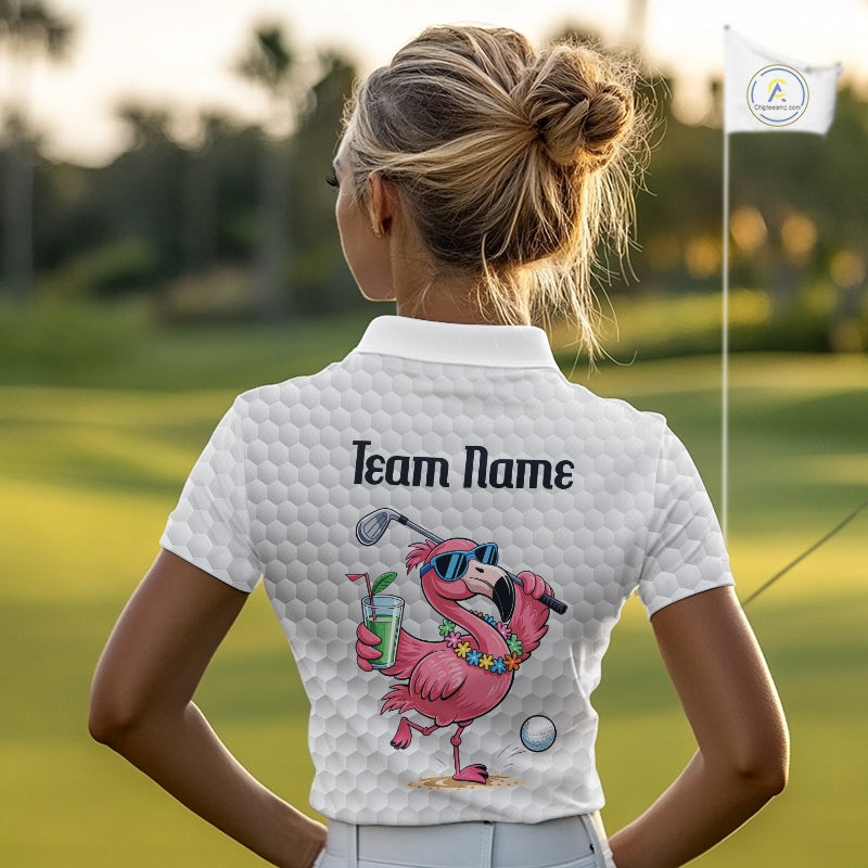 Golf Polo Shirts For Women Funny Flamingo Golf Ball Pattern Custom Name, Golf Gifts NBT566