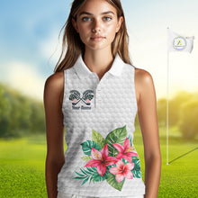 Load image into Gallery viewer, Sleeveless Golf Polo Shirts For Women Funny Flamingo Golf Ball Pattern Custom Name, Golf Gifts NBT566