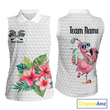 Load image into Gallery viewer, Sleeveless Golf Polo Shirts For Women Funny Flamingo Golf Ball Pattern Custom Name, Golf Gifts NBT566