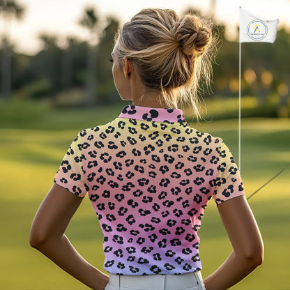 Womens Golf Polo Shirts Custom Colorful Neon Gradient Leopard Pattern Team Womens Golf Top, Golf Gifts NBT493