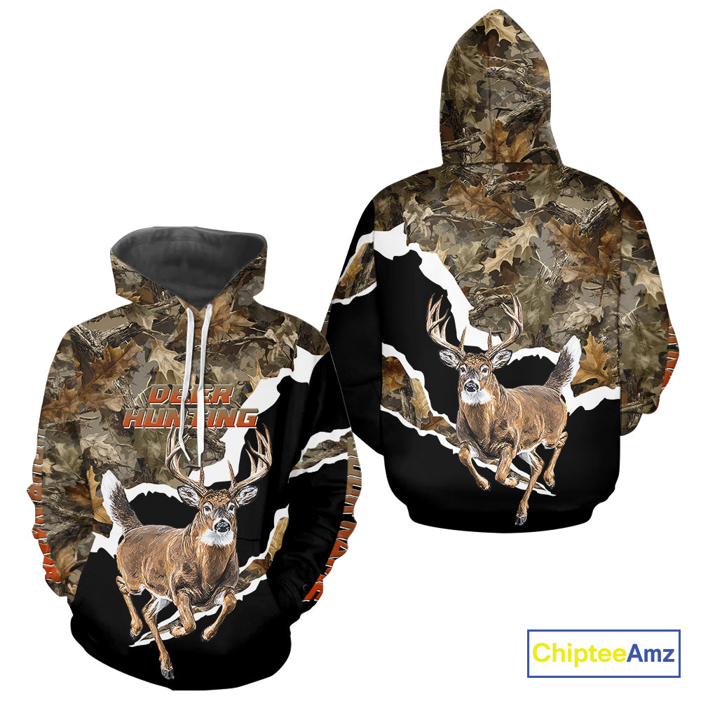 Whitetail Deer Camo Customize Name 3D Printed Long Sleeve Hoodie Hunting Shirts for Men NBT303