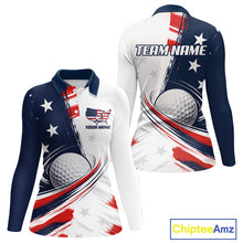 Load image into Gallery viewer, Personalized White Golf Polos Shirt For Women American Flag 4Th July Gifts For Golf Lovers NBT811