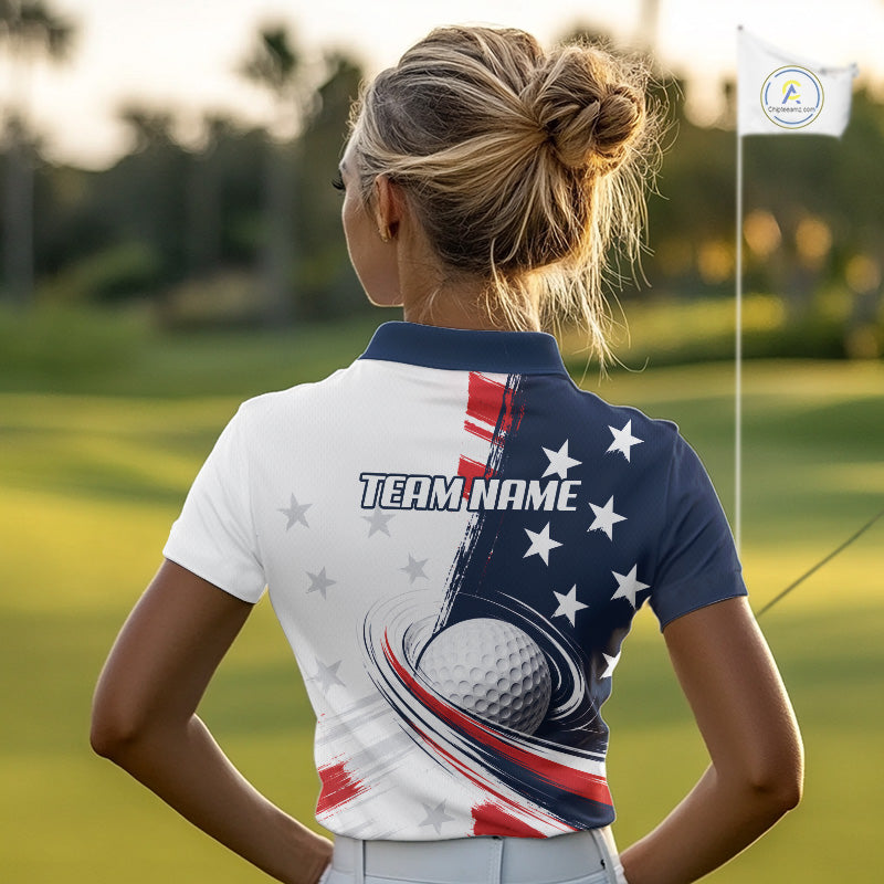 Personalized White Golf Polos Shirt For Women American Flag 4Th July Gifts For Golf Lovers NBT811