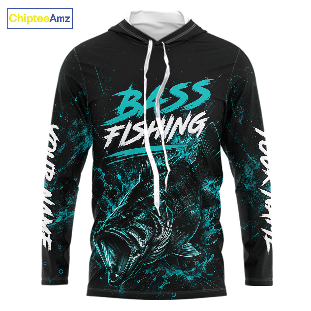 Personalized Bass Fishing Jerseys, Custom Neon Camo Bass Fishing Shirts Long Sleeve Hooded For Men NBT899