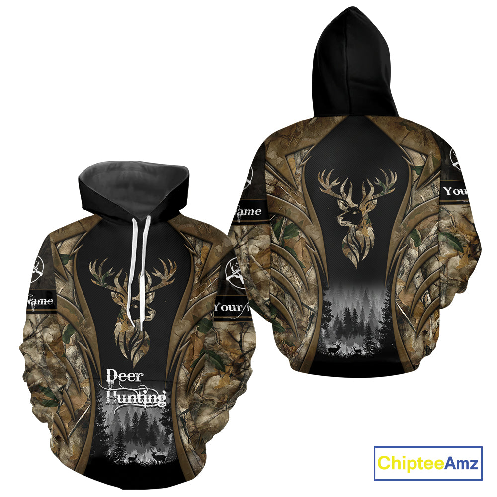 Brown Camo Deer Hunting 3D Prints Custom Name Shirts, Deer Hunting Clothes, Hunting Gifts NBT111