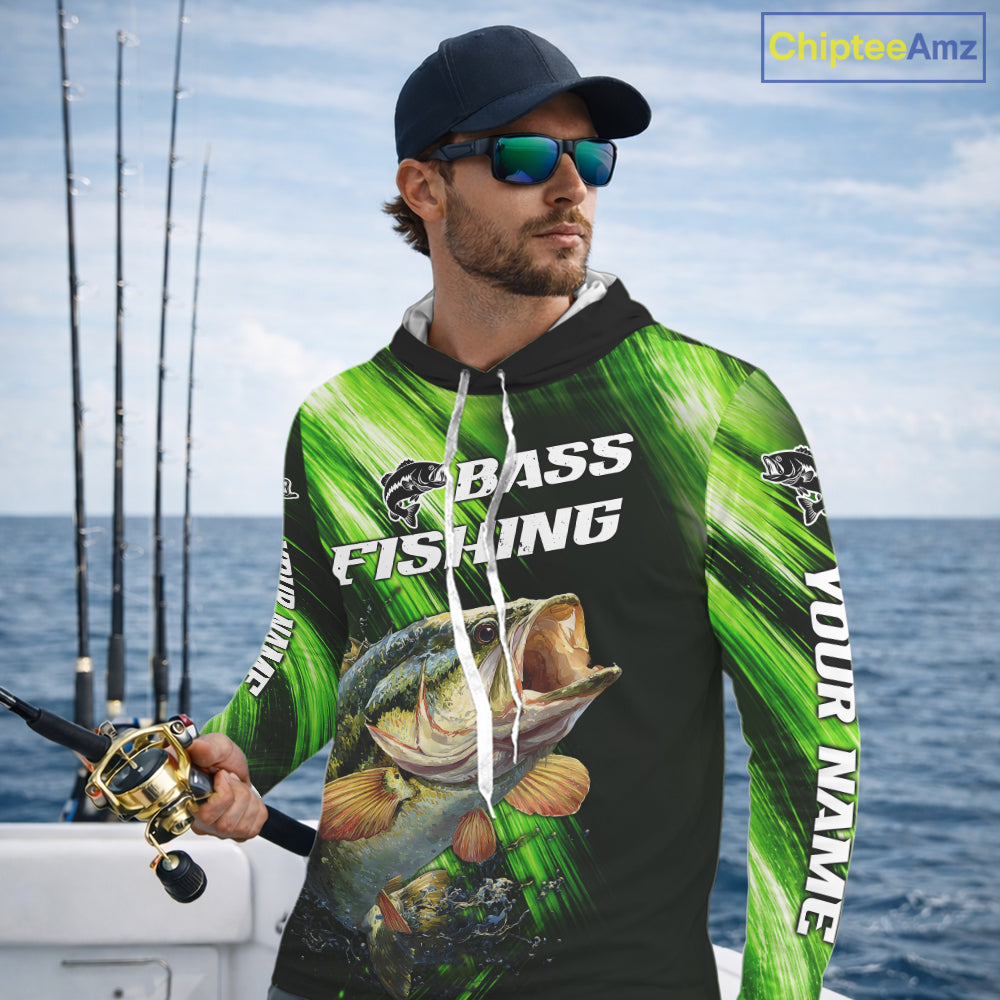 Green Camo Largemouth Bass Fishing Jersey For Men, Bass Fishing Performance Shirts Personalized Gifts NBT370