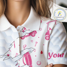 Load image into Gallery viewer, Women Golf Polo Shirt Custom Name Funny Golf Bag Cart Pattern Shirt, Golf Gifts For Ladies NBT825