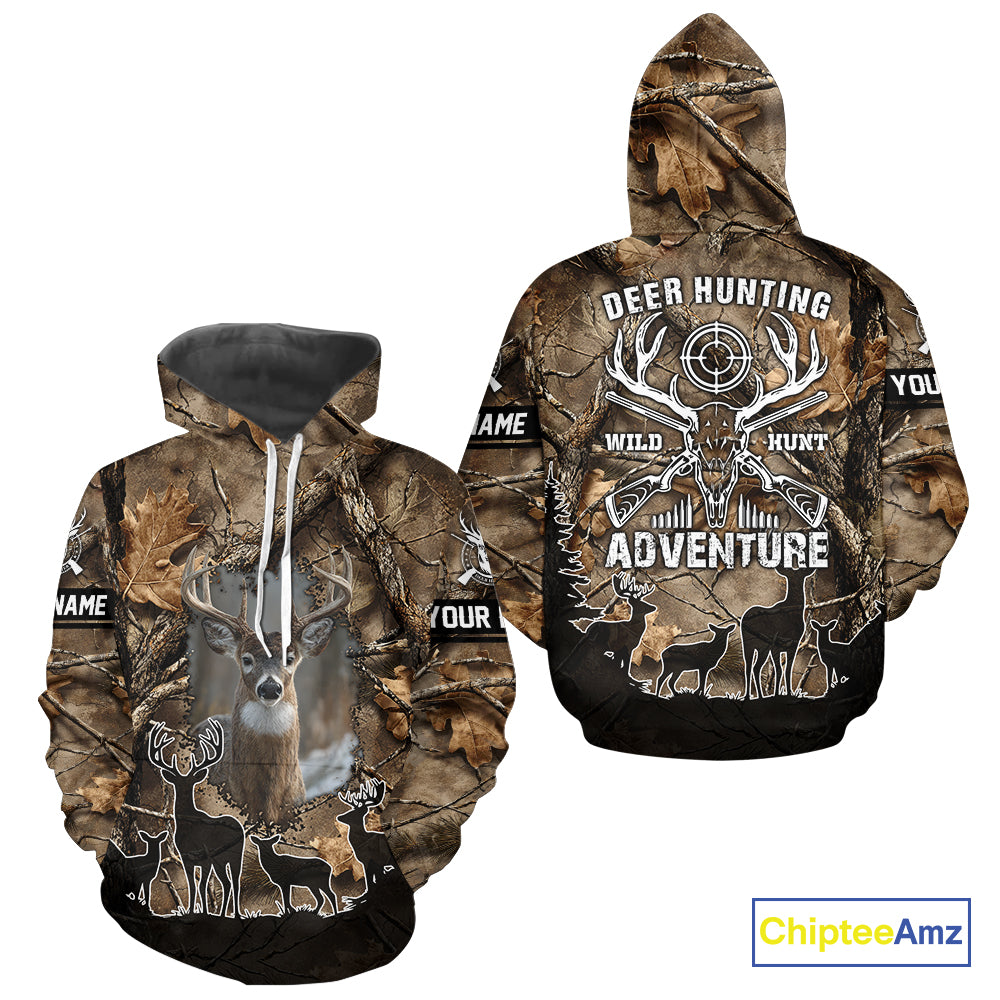 Brown Camo Deer Hunting 3D All Over Print Shirt, Custom Name Big Game for the Deer Hunter NBT29