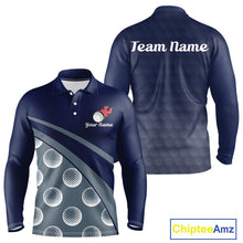 Load image into Gallery viewer, Funny golf balls pattern mens long sleeve golf polo shirt with personalized name - front view