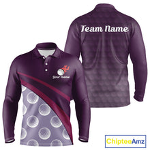 Load image into Gallery viewer, Funny golf balls pattern mens long sleeve golf polo shirt custom name - front view