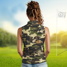 Load image into Gallery viewer, Green Camo Womens Sleeveless Golf Polo Shirts Custom Golf Attire For Ladies, Personalized Golfer Gifts NBT626