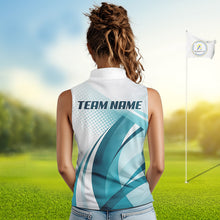 Load image into Gallery viewer, Womens Sleeveless Golf Polo Shirt Blue Pattern Custom Name And Team Name Golf Shirt, Golfing Gifts NBT528