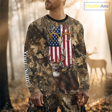 Load image into Gallery viewer, American Flag Whitetail Deer Camo Hunting Shirt, Best Hunting Clothes for Deer Hunting Season NBT64