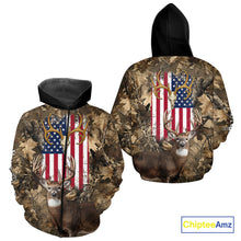 Load image into Gallery viewer, American Flag Whitetail Deer Camo Hunting Shirt, Best Hunting Clothes for Deer Hunting Season NBT64