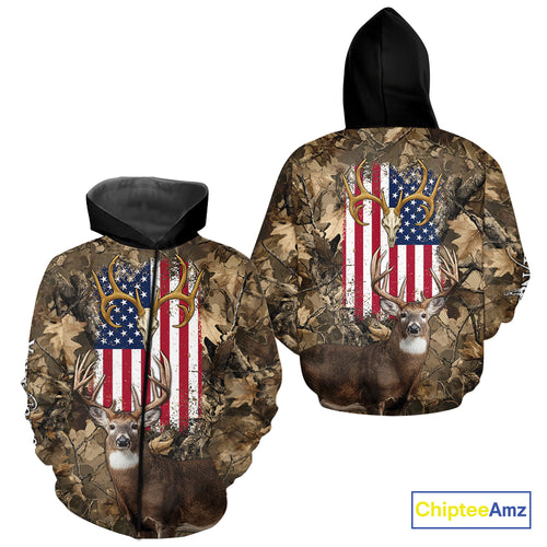 American Flag Whitetail Deer Camo Hunting Shirt, Best Hunting Clothes for Deer Hunting Season NBT64