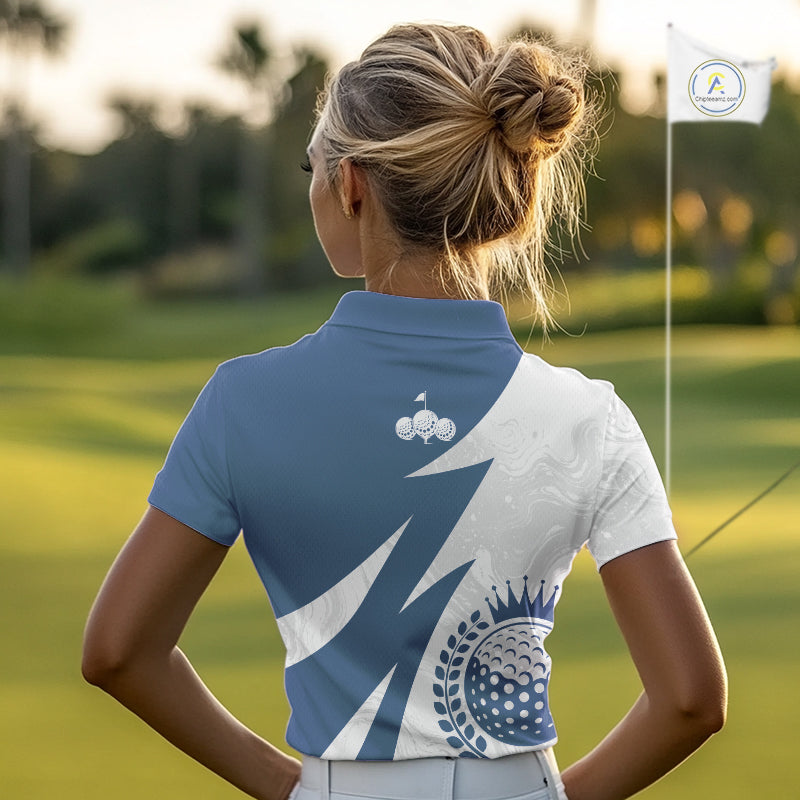 Womens Golf Polo Shirts Custom Name Navy Blue And White Golf Shirt, Golf Attire NBT671
