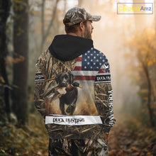 Load image into Gallery viewer, Duck Hunting Waterfowl Camo US Flag Black Labrador Retriever Dog Shirts, Duck Hunting Gifts NBT80