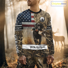 Load image into Gallery viewer, Duck Hunting Waterfowl Camo US Flag Black Labrador Retriever Dog Shirts, Duck Hunting Gifts NBT80
