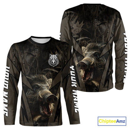 Boar Hunting Custom Name Brown Camouflage Hunting Clothes, Boar Hunting Outfit, Hunting Gifts NBT169