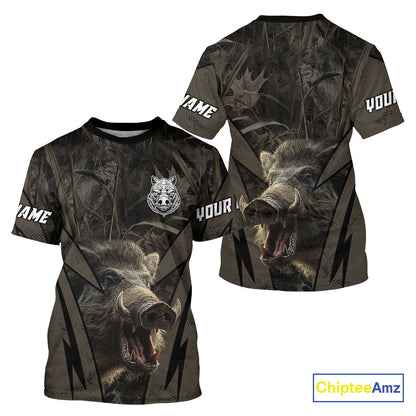 Boar Hunting Custom Name Brown Camouflage Hunting Clothes, Boar Hunting Outfit, Hunting Gifts NBT169