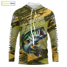Load image into Gallery viewer, Green Camo Custom Largemouth Bass Fishing Shirts with Hood For Men, Bass Fishing Jerseys NBT438