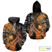 Load image into Gallery viewer, Elk Hunting Orange and Black Camo Shirts with US Flag, Personalized Hunting Shirt NBT100